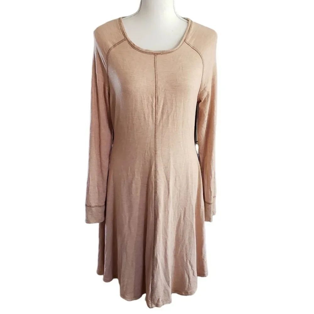PHILOSOPHY Jersey Knit Fit & Flare Dress in Heathered Tan MEDIUM